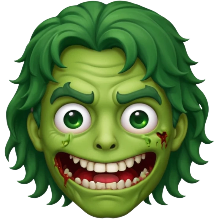 zombi emoji man with a wavy medium hair, mouth, nose, green skin, black shirt emoji