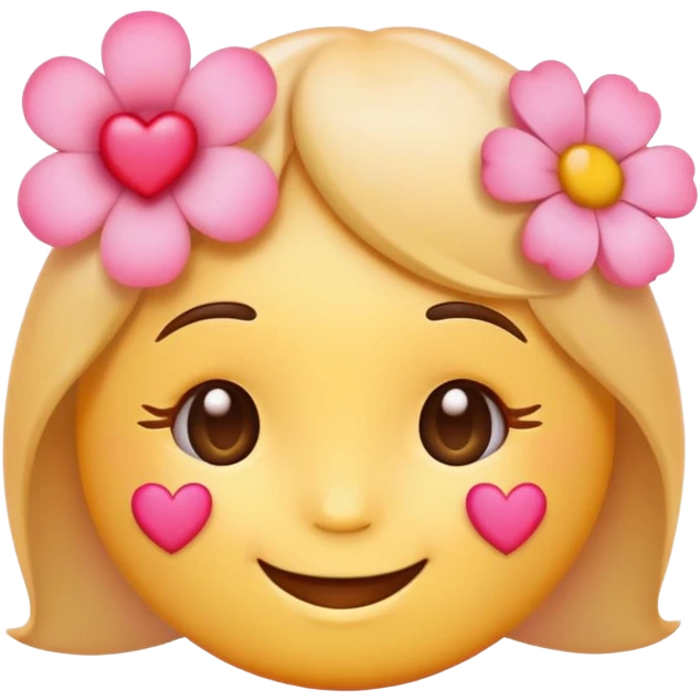 Cute emoji with pink hearts and flowe emoji