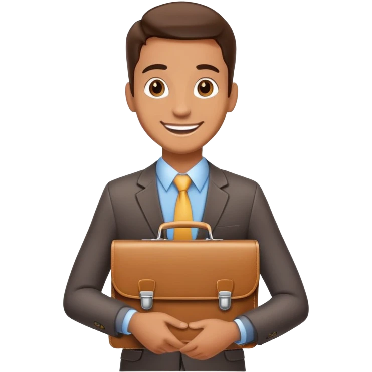 Friendly salesman with briefcase presenting product emoji