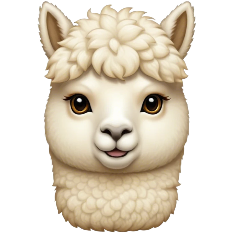 Cinematic Noble Cream Alpaca Portrait Emoji, Poised and regal, with a graceful, sturdy build and a luxuriously soft, well-groomed cream fleece, deep-set soulful gentle eyes, Simplified yet sharp and sophisticated features, highly detailed, glowing with a soft, dignified glow, high shine, intelligent and serene, stylized with an air of pastoral elegance, focused and attentive, soft glowing outline, capturing the essence of a watchful and confident companion, so majestic it feels as though it could stride out of the screen with effortless authority! emoji