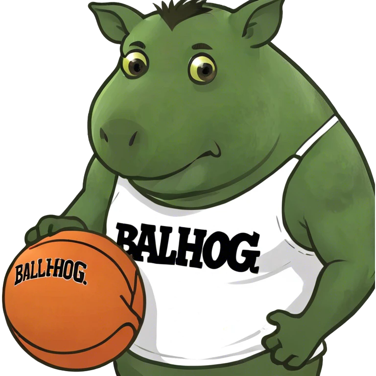 a boar with a basketball wearing a tee that says ballhog emoji
