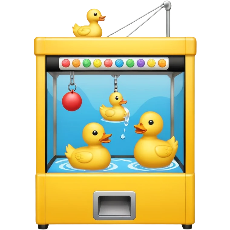 Claw machine arcade game with crane picking up a rubber ducky emoji