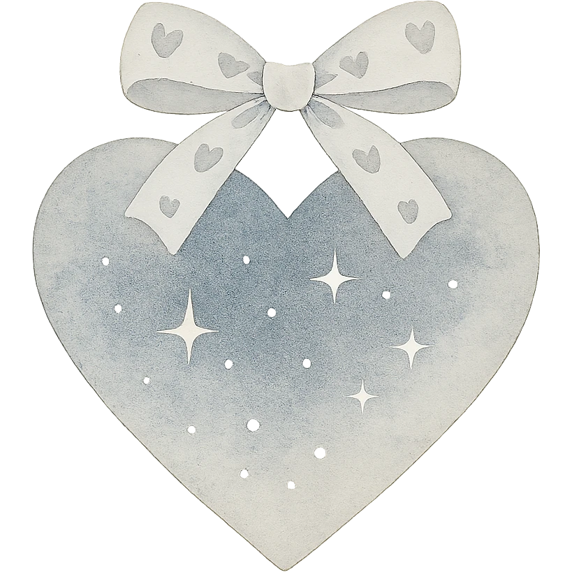 heart with a starry sky, silver bow with heart pattern emoji
