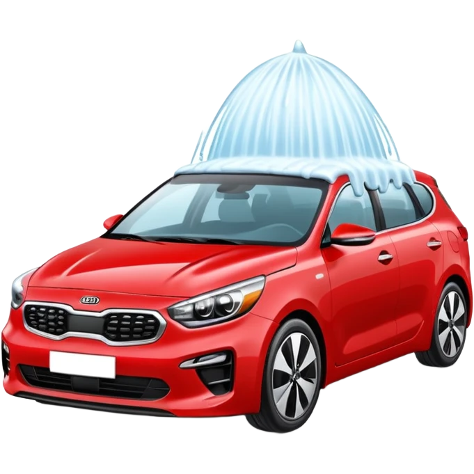 red kia car with foam cover it in a car wash shop emoji
