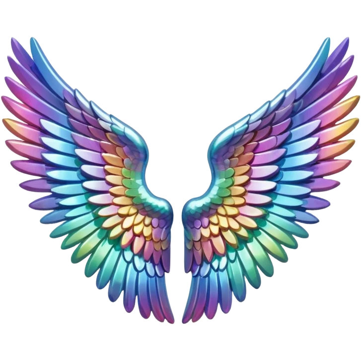 A 3d not too detailed aurora prismatic angel wing emoji