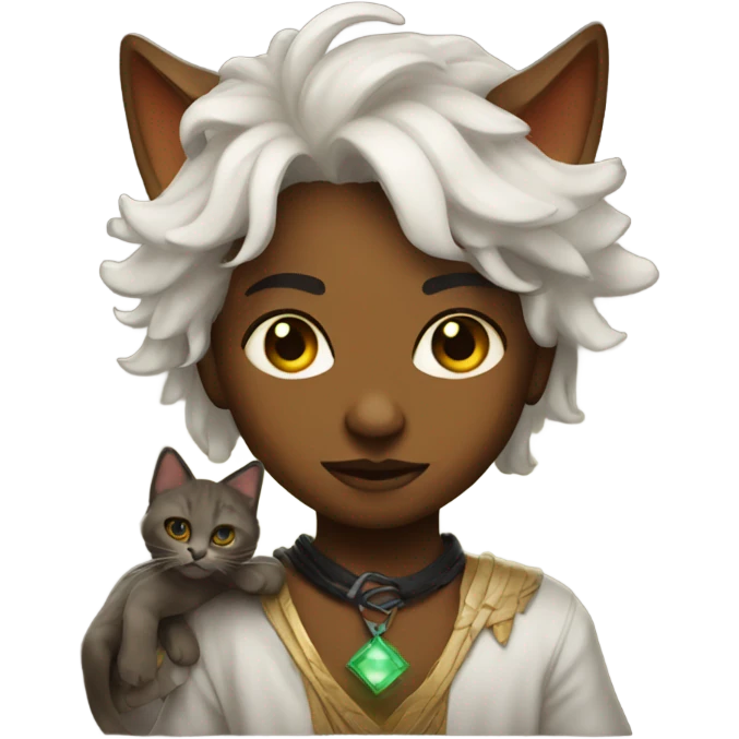 Sun warlock with olive skin holding a black kitten emoji