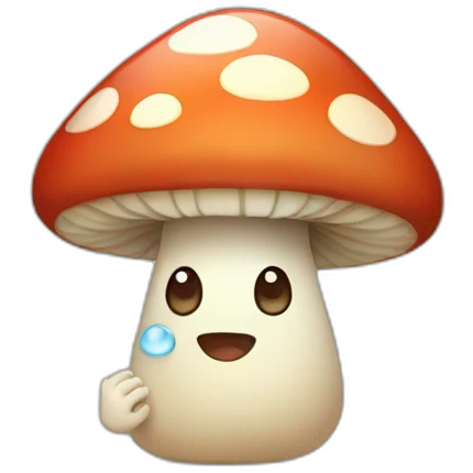 An cute mushroom waving and crying emoji
