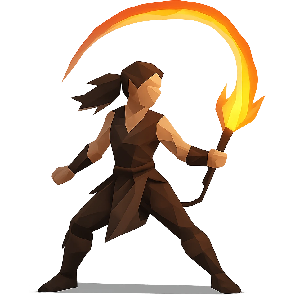 low-poly polygonal style woman with a fire whip emoji