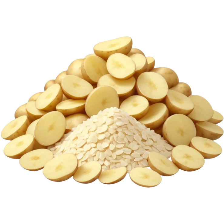 small pile or scoop of fine off-white potato flakes with soft dry texture and slightly uneven surface, light fluffy appearance, dehydrated powder, no bowl spoon or packaging, soft lighting, subtle shadows, emoji scale emoji