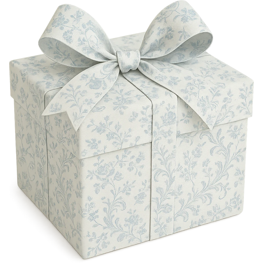 Elegant Rococo pale white blue ditsy floral gift box  , remove background emoji