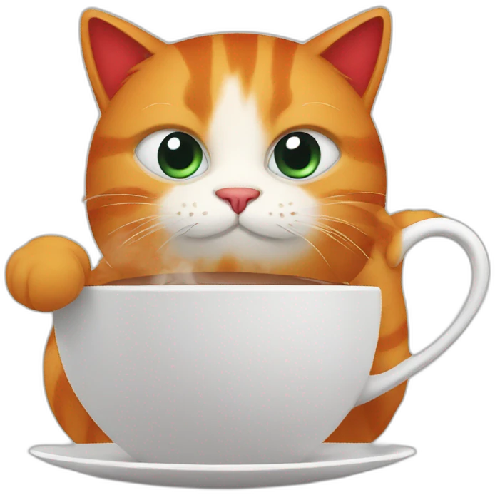 A red cat with a cup of coffee emoji