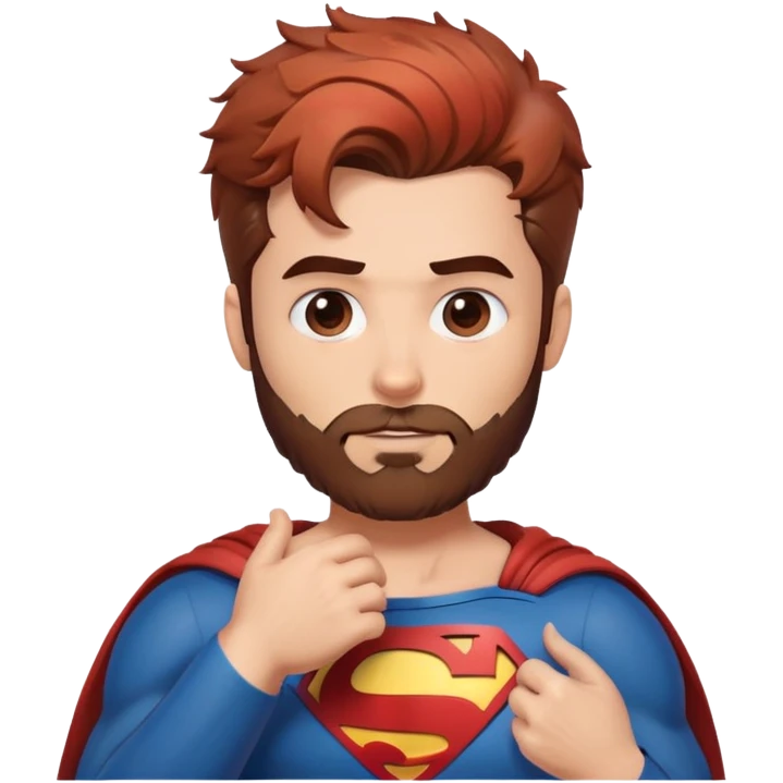 Adult Superman-with redish brownish messy hair-full trimmed beard- hand heart emoji emoji