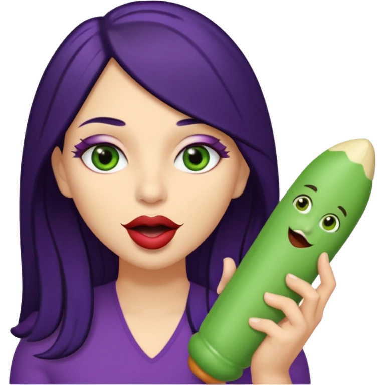Big Puerto Rican skin colored dildo inside a juicy mouth  with blackish purple hair and Italian skin color with green almond shapes eyes, magical mouth with of mouth  emoji