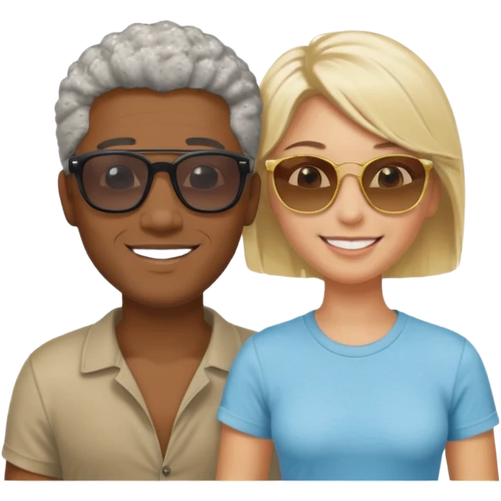 Black man salt n pepper hair with younger blonde  both smiling on beach  emoji