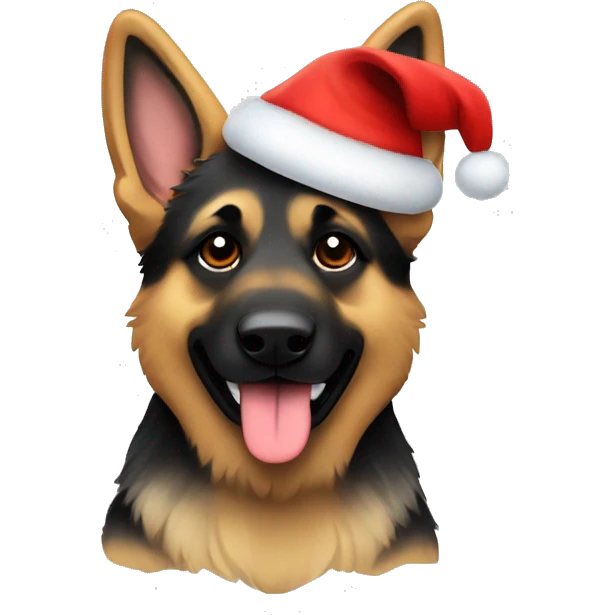 fluffy german shepherd in santa hat  emoji