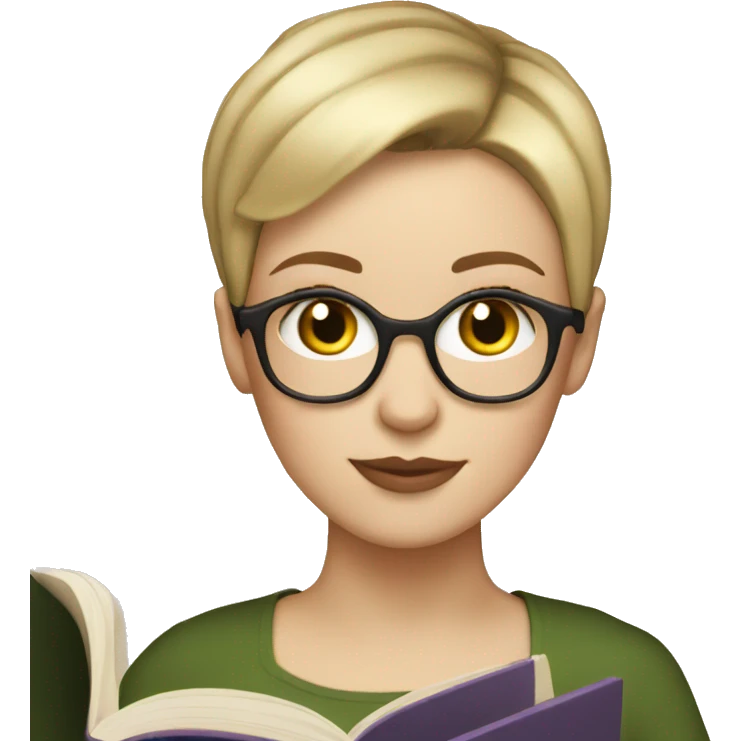 White Girl with short pixie cut reading a book emoji