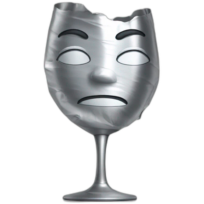 a tinfoil with wrinkles folded as a wine glass with overlapping emoji
