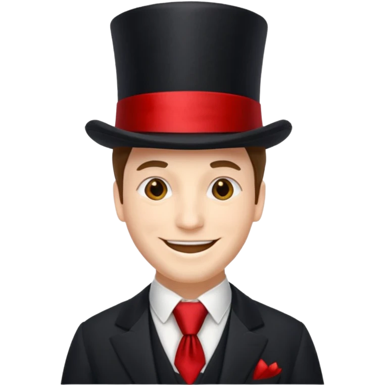 Man in top hat & long red tie, smile emoji