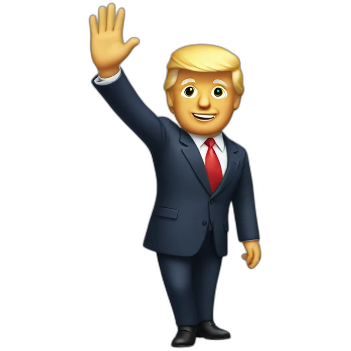Donald Trump in suit waving emoji