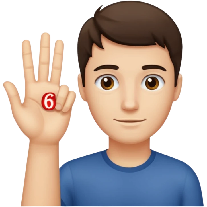 A guy with his left hand higher right lower left hand with a 6 on it right with a 7 emoji