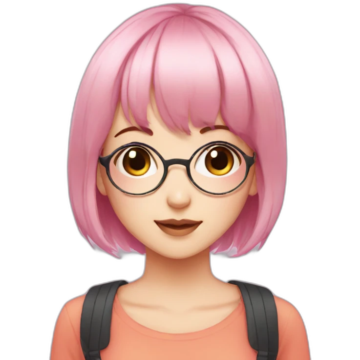 Cute anime girl with pink hair wearing glasses and with light makeup and short hair and bangs emoji