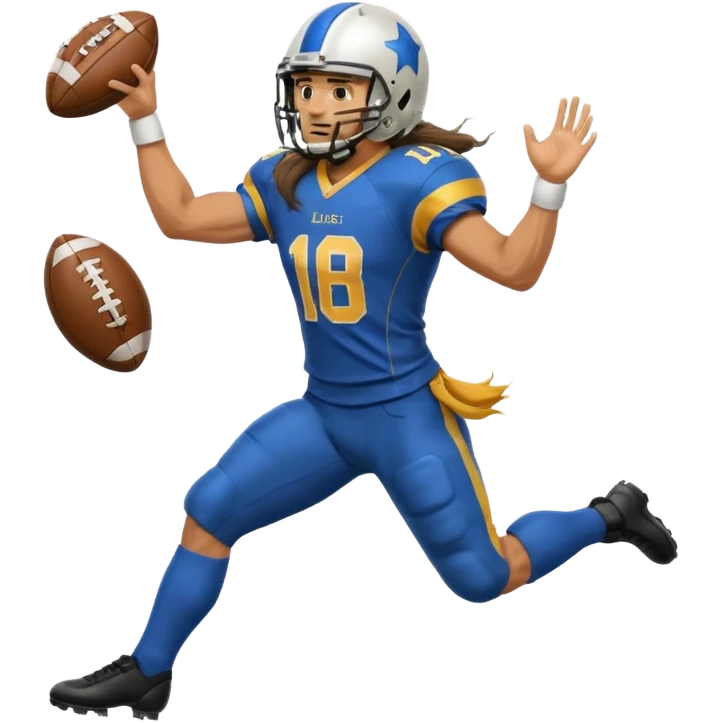 Long Haired Football Players, Male player with long hair kicking ball emoji