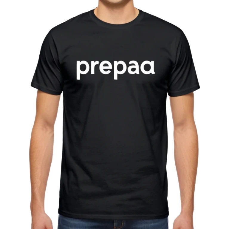 black short-sleeve T-shirt with the words “prepa udem” printed in small white text on the chest. The shirt has a simple, casual fit and a clean, minimalist look. emoji