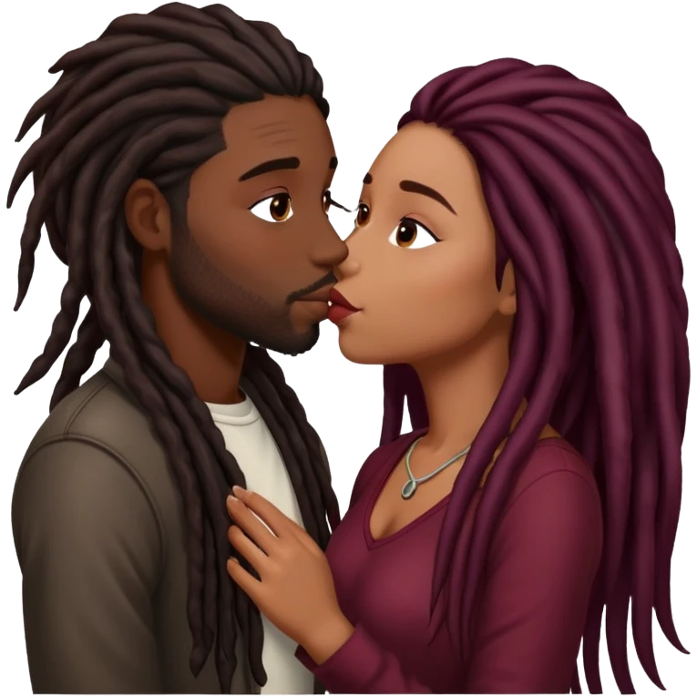 Dark Wine colored hair Latina long hair, kissing black guy with dreads emoji