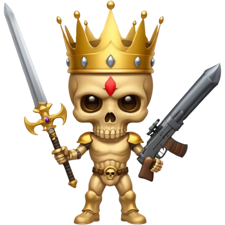 Golden skull with crown now make it with a worrior sowrd with a skull body whith a target on one of his eyes and a big gun emoji