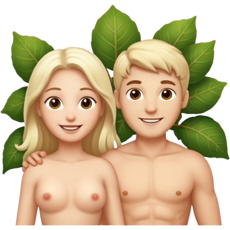 happy white Adam and Eve standing next to each other emoji