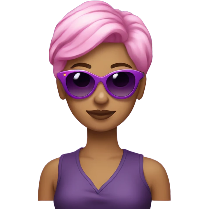 Modern solo young white woman with pink hair and Purple Heart shaped  sunglasses emoji