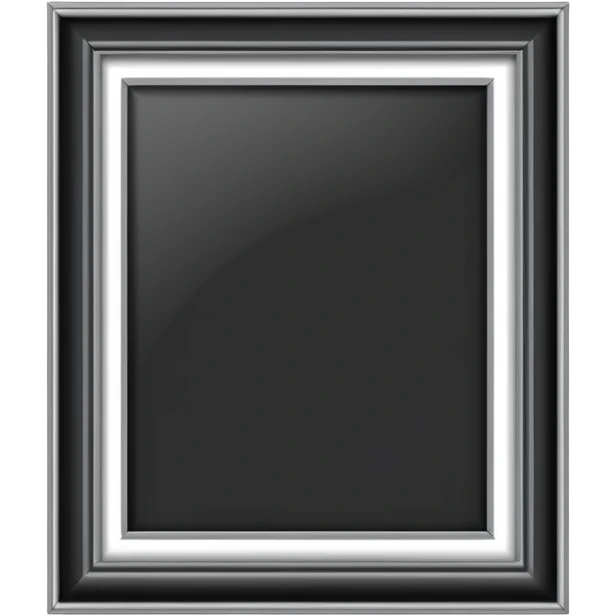 Minimalist emoji-style sticker of an empty rectangular picture frame, with pitch-black center. Clean edges, no texture, grayscale only.
 emoji