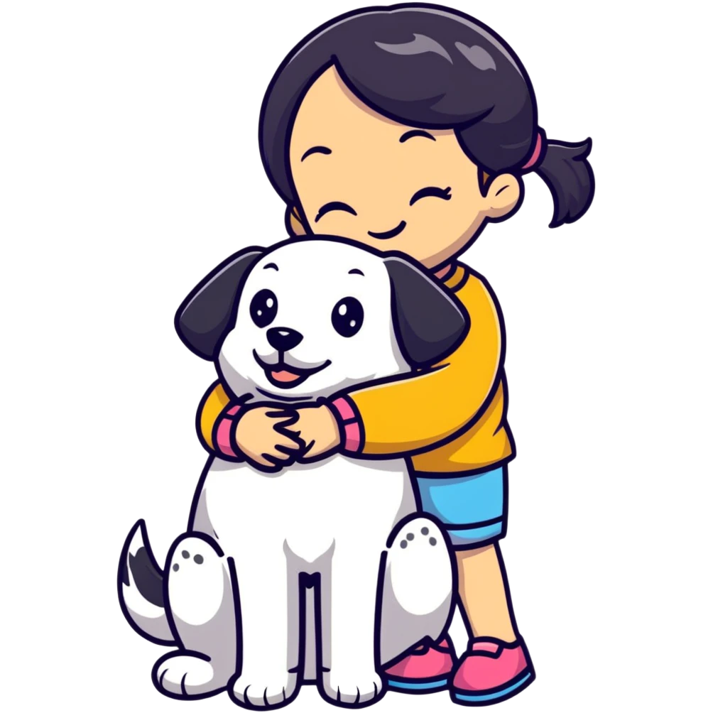 girl hugging a happy dog emoji
