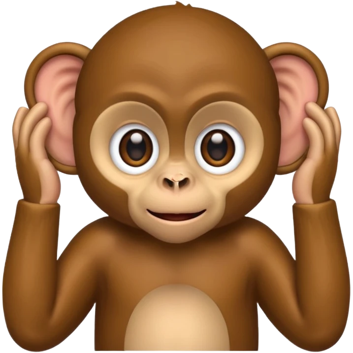 Monkey with big eyes and big hands covering ears emoji