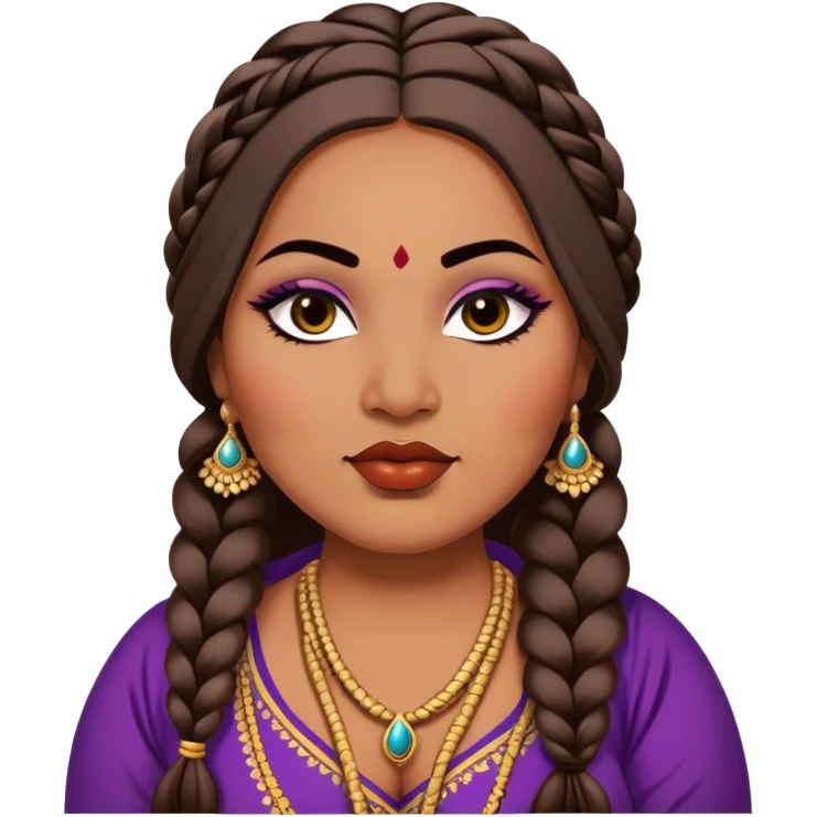big plus size, medium deep skin, long hair braid, baddie,pretty, makeup, lipgloss, black eyeliner, loose dupatta, indian
 emoji