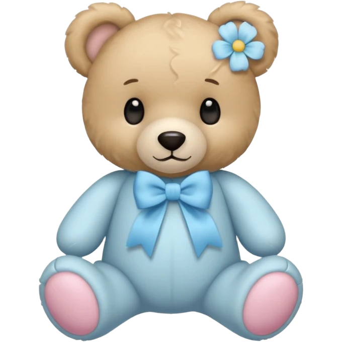 teddy bear with pastel blue bow and flower emoji