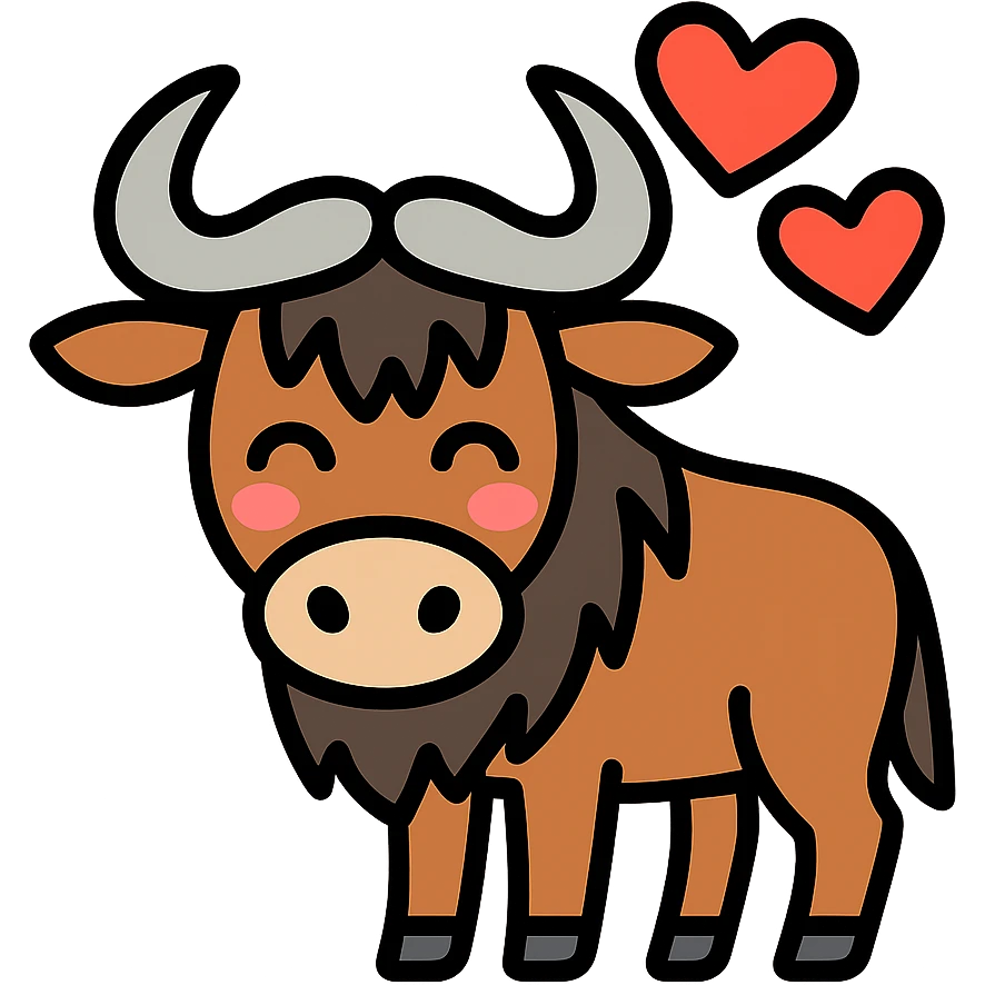 color outline icon of a gnu with hearts, expressing love emoji