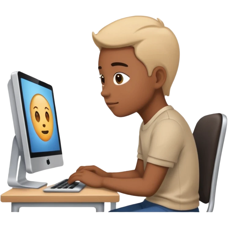Людина сидить за комп'ютером та дивиться в екран emoji