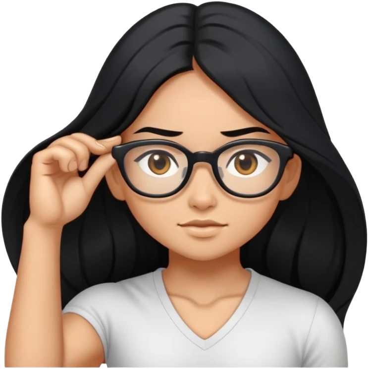 Muscled Buryatiya girl with long black hair, glasses and small eyes  emoji