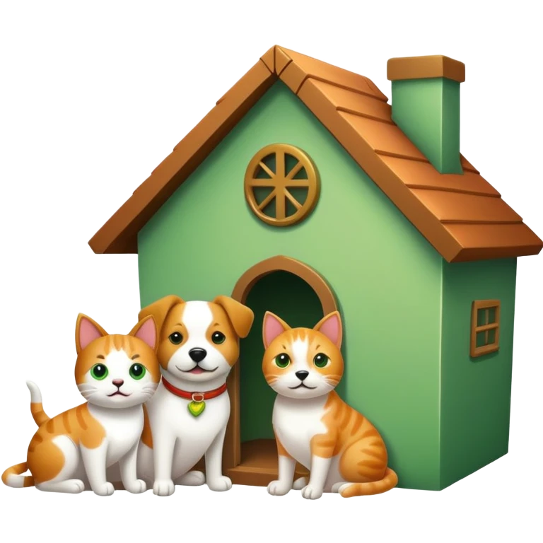Green home and dog and cat emoji