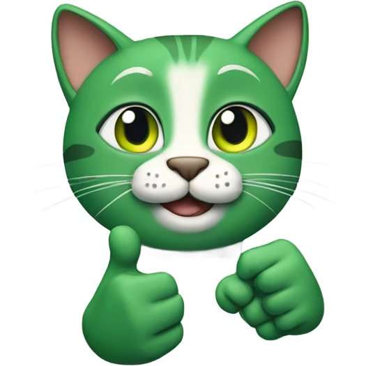 green cat with a thumbs up emoji
