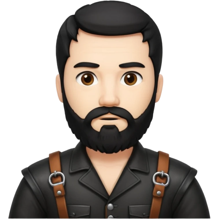 A large, bearded college professor with black hair in bondage gear emoji