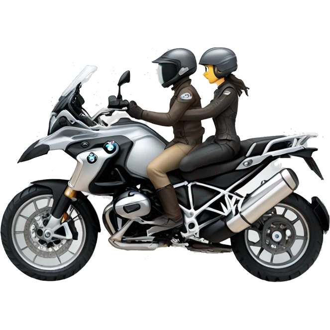 A man an a woman in a grey bmw 1200 gs  emoji