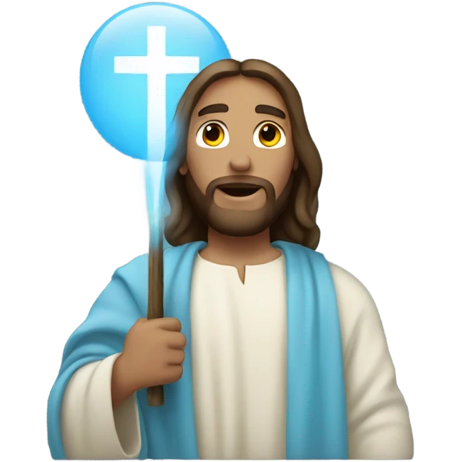 Jesus holding a light blue heart  emoji