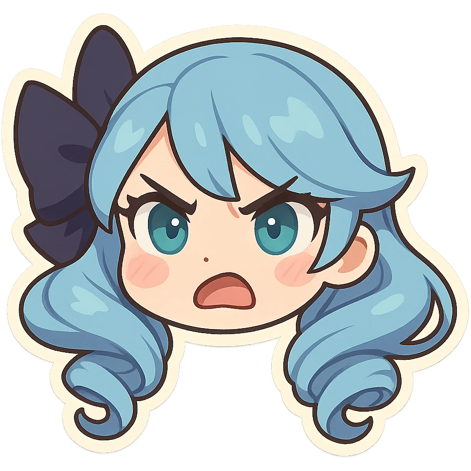 Gwen from League of Legends chibi emote, angry expression, only the head emoji
