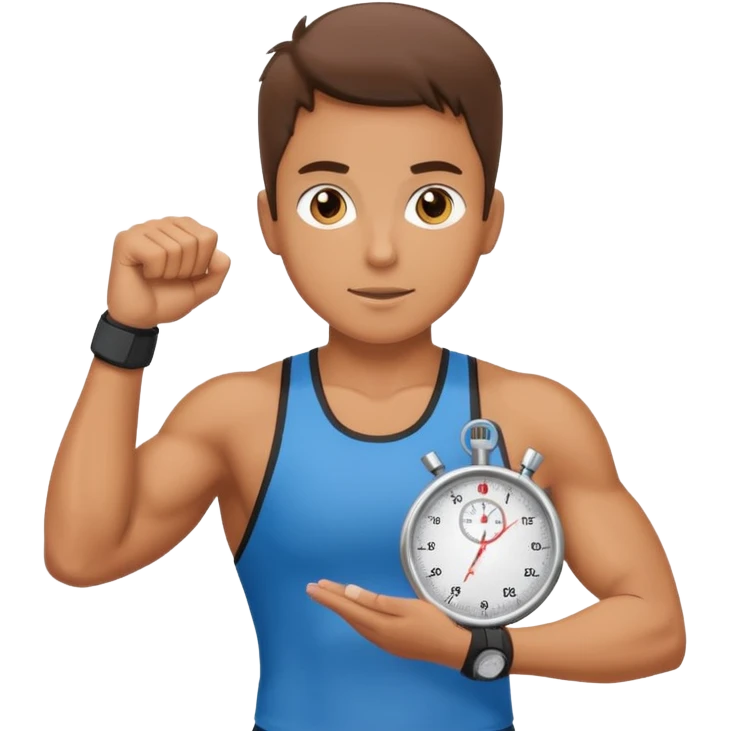 motivating fitness trainer with sportswear and stopwatch emoji