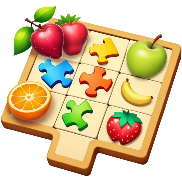 An icon representing a casual game, featuring colorful, simple gameplay elements like puzzle pieces, blocks, or fruits. The design conveys ease and fun, with intuitive controls and bright, inviting visuals. transparent background, the icon emphasizes accessible nature of casual gaming. emoji