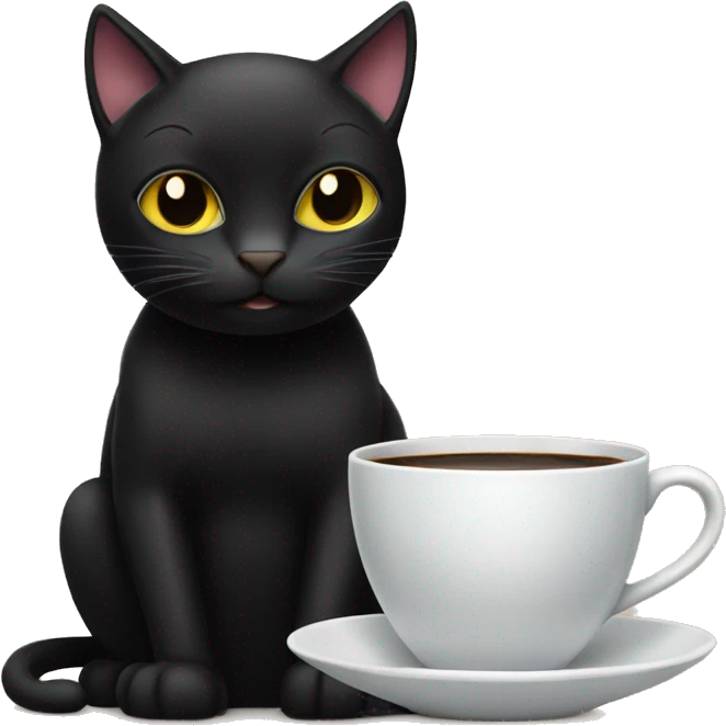 A Black cat having a cup of coffee emoji
