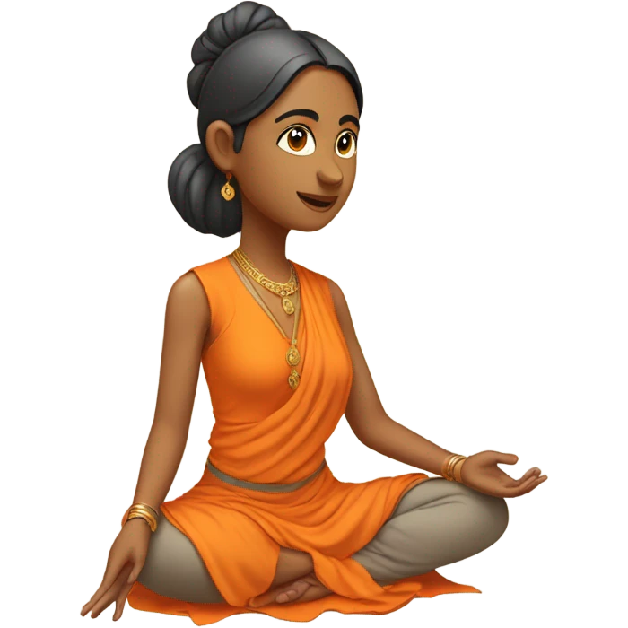 an  yogi Indian woman, sleeveless pastel shirt
  The character should be wearing an orange robe, symbolizing traditional yogic attire. The yogi can be sitting in a lotus position emoji