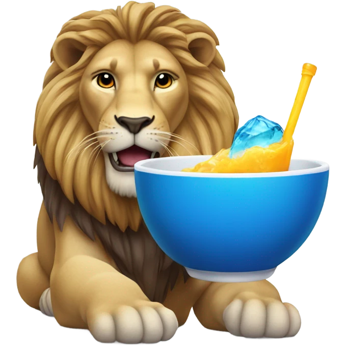 Lion drinking blue drink emoji